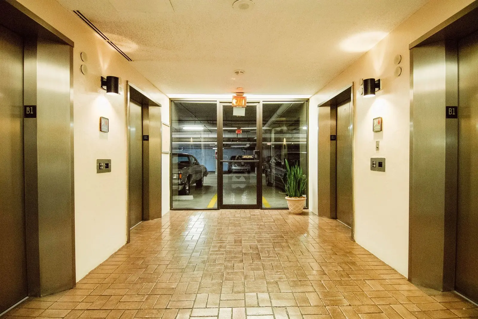 Lift lobby leading to a car park