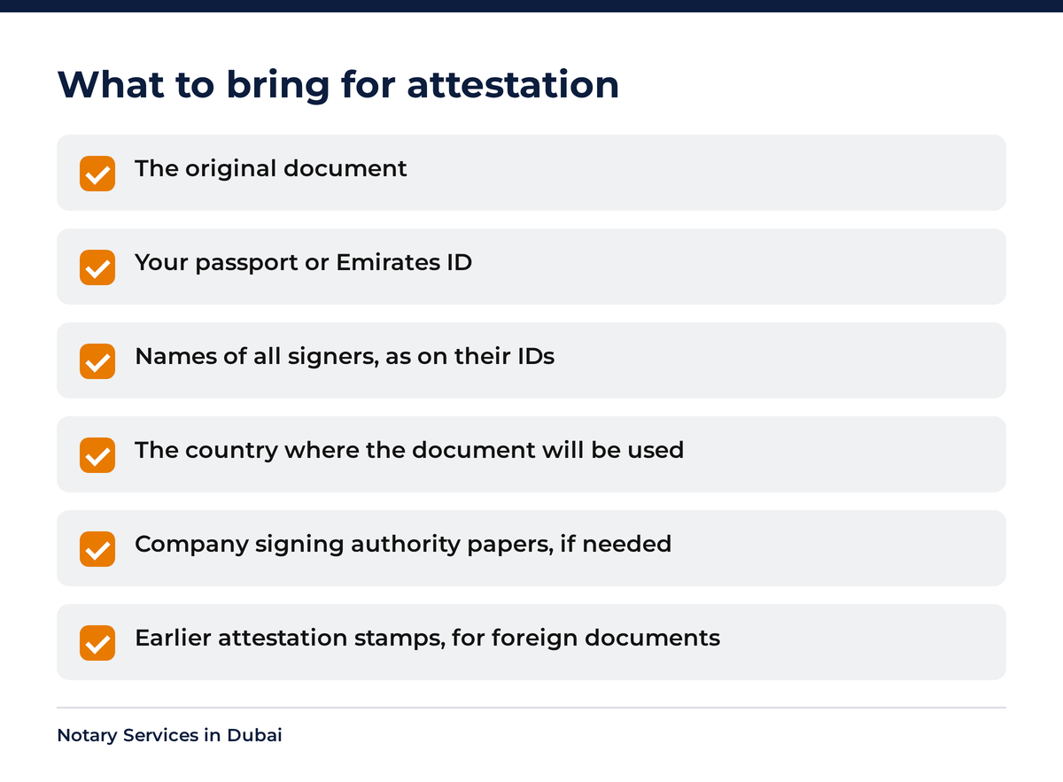 Checklist of items to bring when you ask what is attestation and start the process
